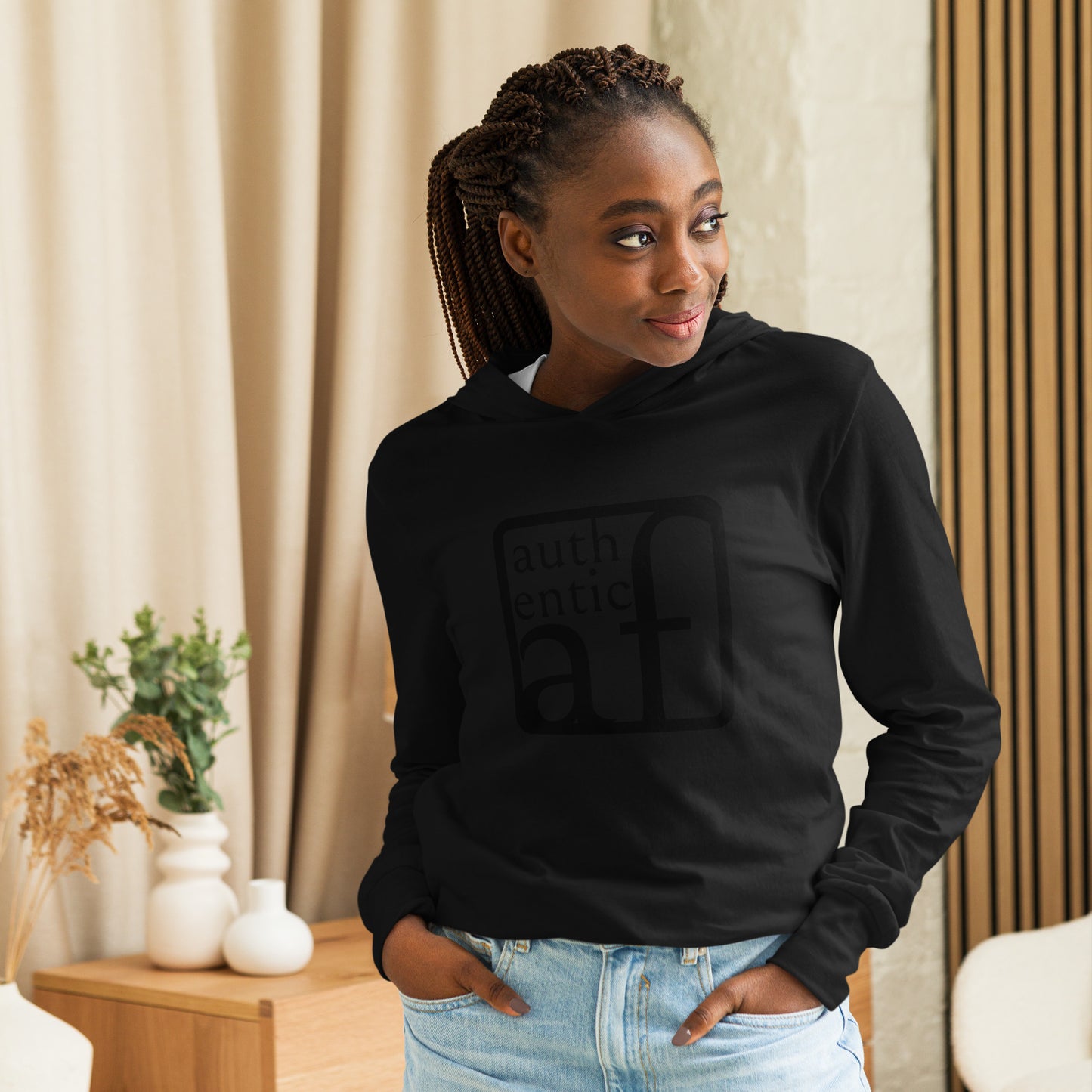 Authentic AF Hooded long-sleeve tee