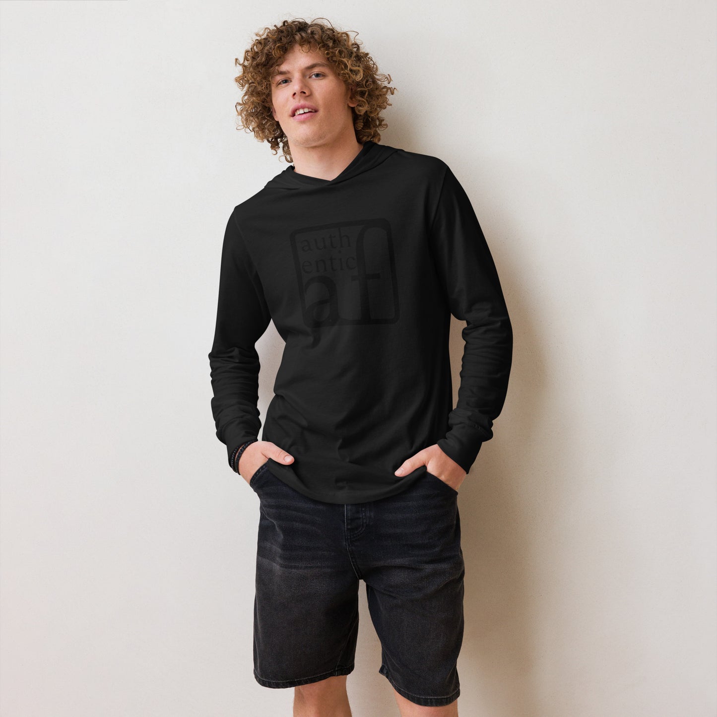 Authentic AF Hooded long-sleeve tee