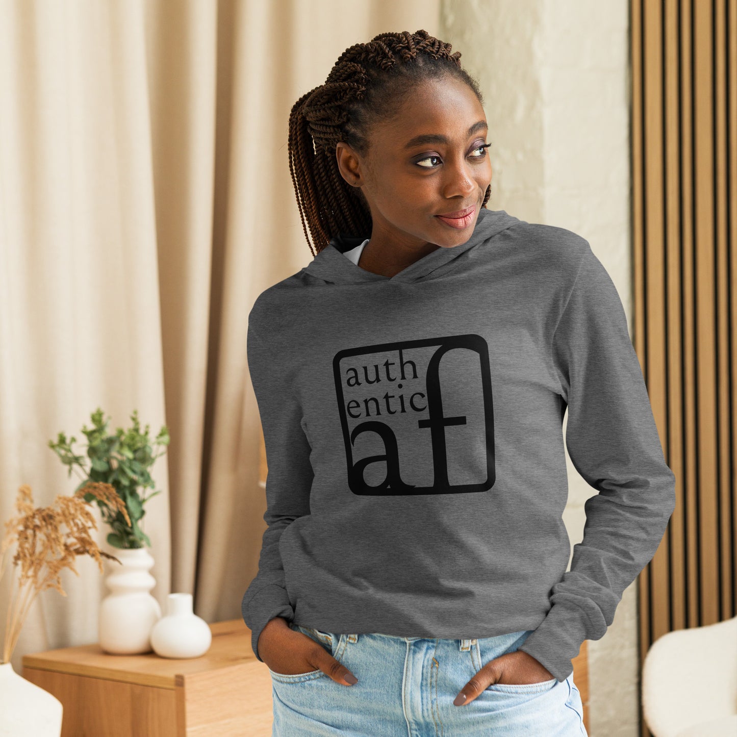 Authentic AF Hooded long-sleeve tee