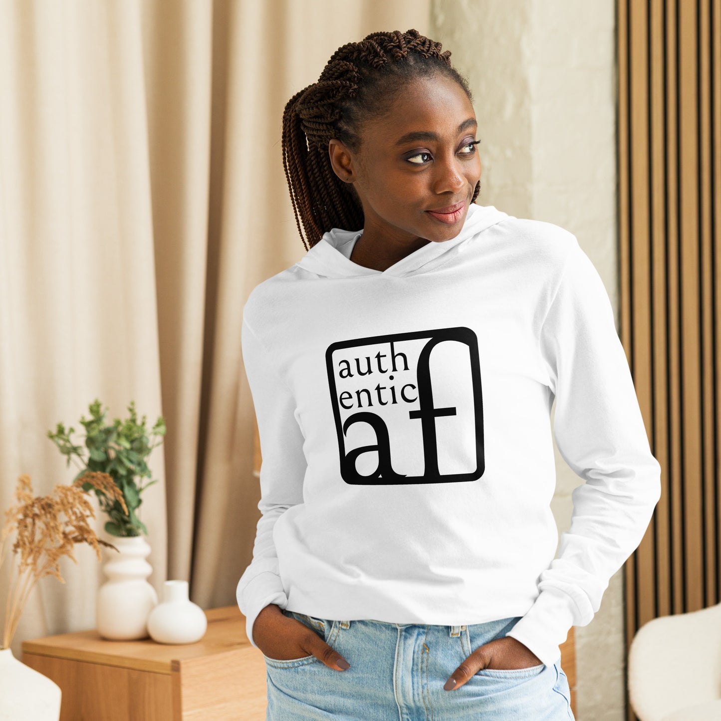 Authentic AF Hooded long-sleeve tee