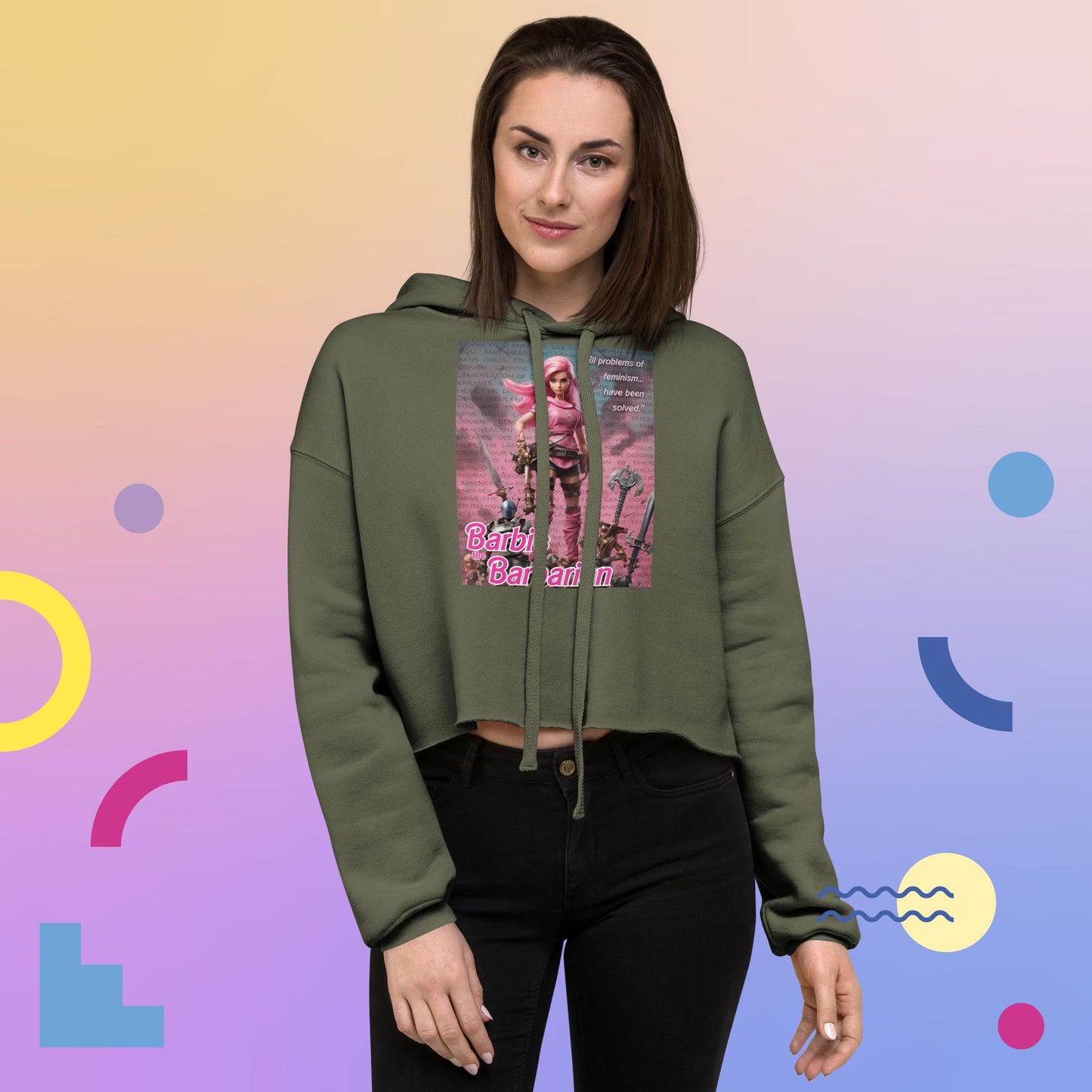Barbie Barbarian Quote Crop Hoodie