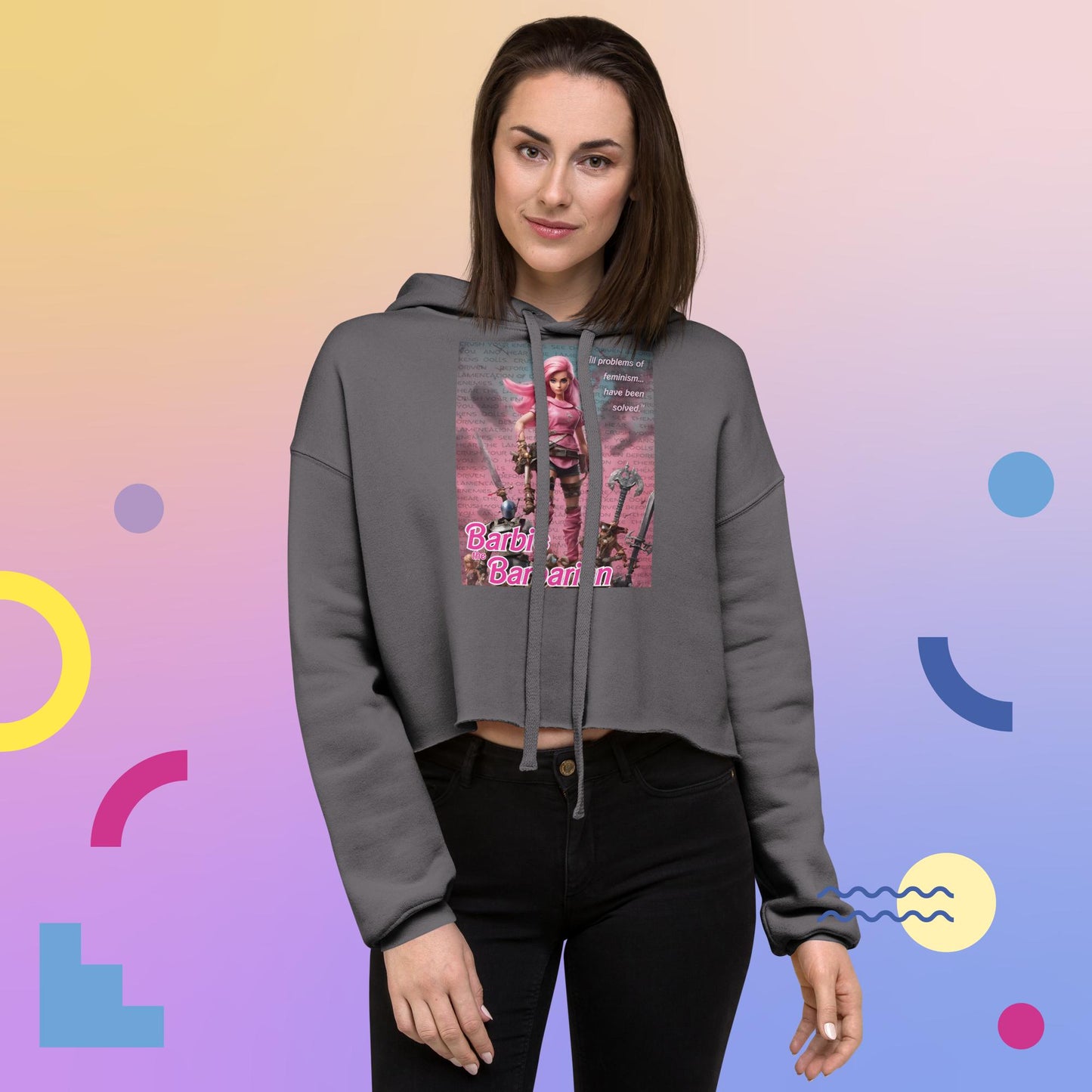Barbie Barbarian Quote Crop Hoodie